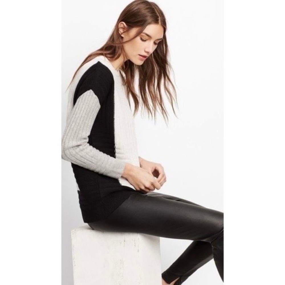 VINCE Cashmere Wool Colorblock Sweater Black Gray Ivory Intarsia Ribbed Small